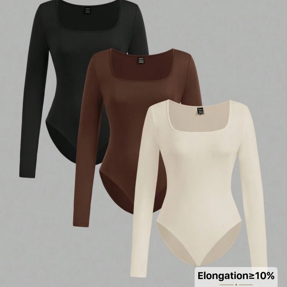 Elegant Women's Long Sleeve Bodysuit - Black, Brown, Cream